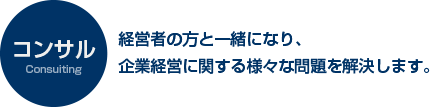 コンサル/経営者の方と一緒になり、企業経営に関する様々な問題を解決します。